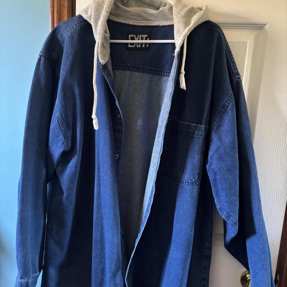 EXIT! Denim Jacket with Grey Hood   BIG & TALL Size  Excellent condition